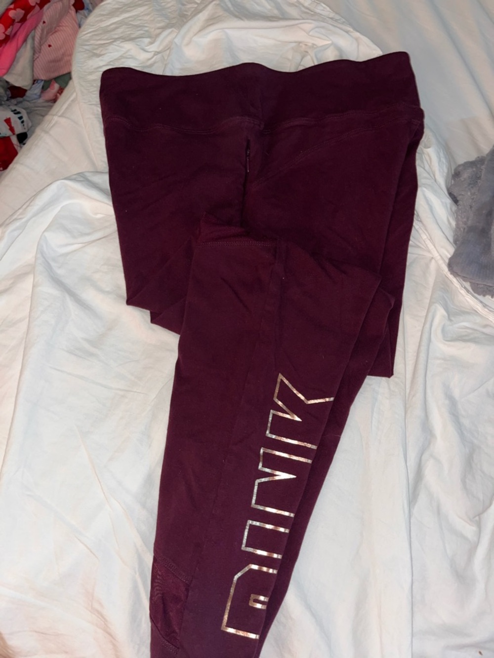 Victorias Secret PINK Burgundy Cotton Yoga Legging with Metallic Logo Sz L